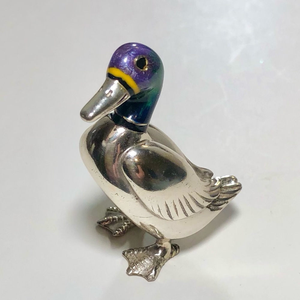 🌹🍃🦆Handcrafted Sterling Silver-Enamel RARE Mallard Duck Miniature 2” Figurine🌹🍃🦆